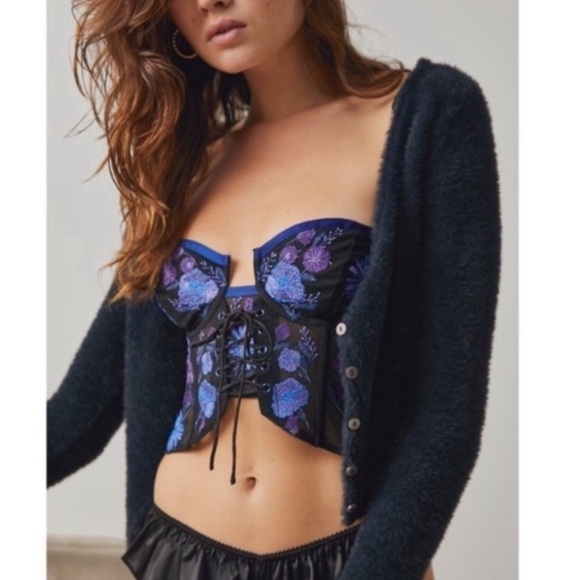 New! For love and lemons Kaylee embroidered bustier crop top 1204 - Picture 2 of 13
